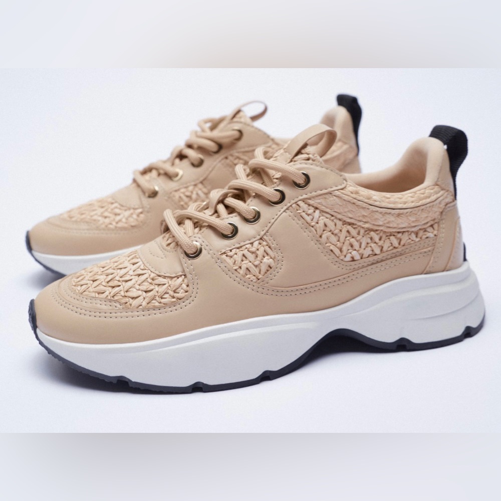 Zara Crochet Straw Raffia Combination Chunky Sneakers
